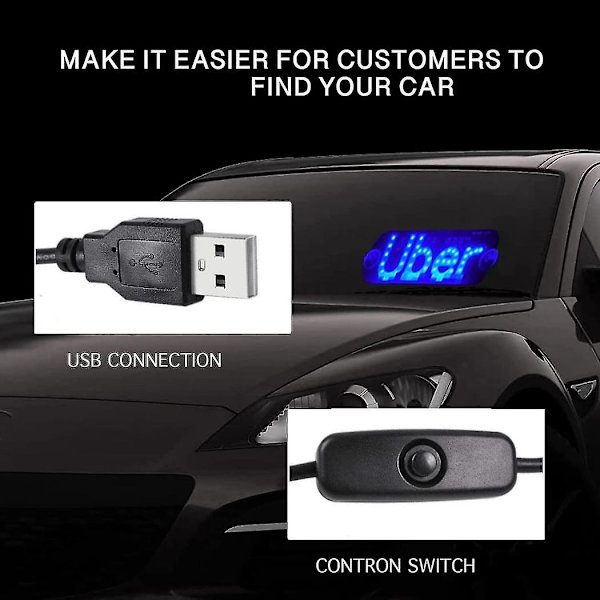 LED-skyltar för bil, stötfångardekorationer Taxiskylt Vindruta, Lysande LED-dekaler med sugkoppar Blinkande Hängande på bilfönster LED Br