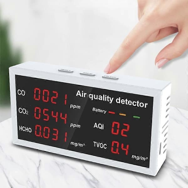 Högprecisions Luftkvalitetsmätare Digital Display Inomhus/Utomhus CO CO2 HCHO TVOC Detektor Multifunktionell co2-mätare