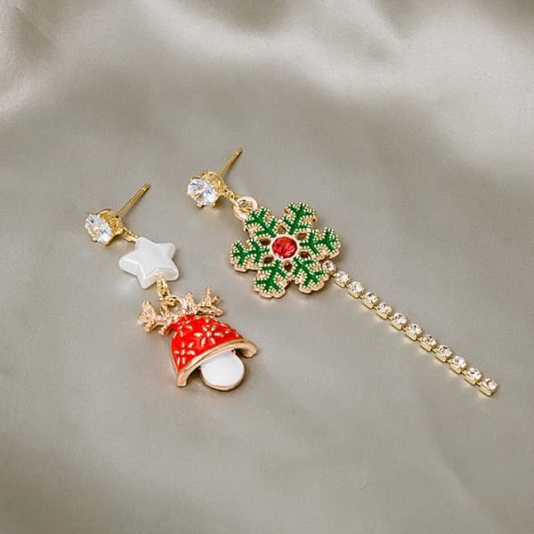 Asymmetric Christmas Earrings S925 Silver MultiColor