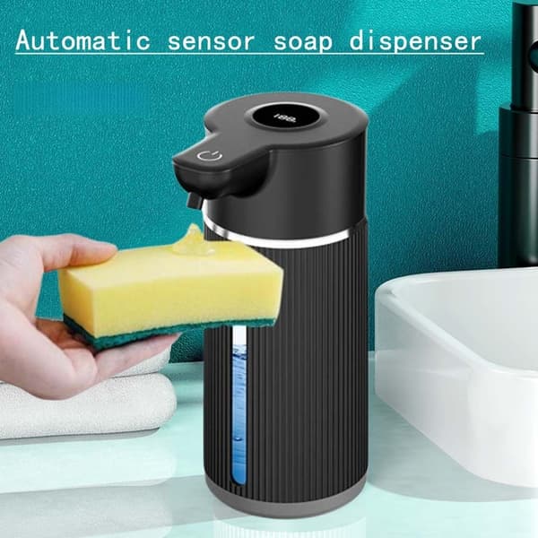 Automatisk sæbedispenser med skærm, drypfri design, perfekt til køkken, badeværelse og hotel - 420ml Sort