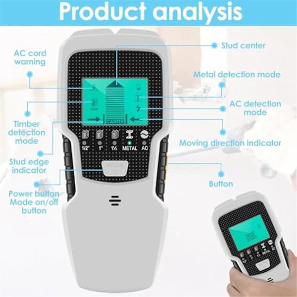 Stud Finder Vægscanner 5 i 1 Stud Detektor Stud Sensor Bjælkefinder Kant Center Stud Finder Værktøj Joist Finder til Træ