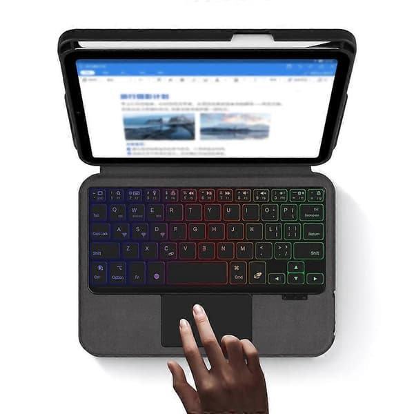 Læderetui til iPad mini (2024) + Bluetooth-tastatur med touchpad og baggrundsbelysning