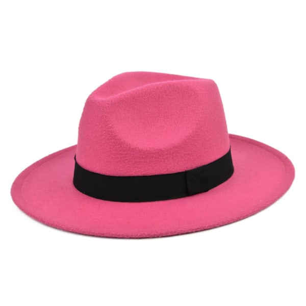 Retro Rancherhatt med Bred Brätte Vintage Stil Herrar Filt Hatt Semestertillbehör-FÄRG: Roseröd