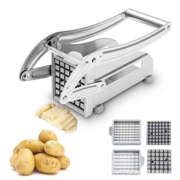 Pommes frites-kutter - Multifunksjonell rustfritt stål - Dobbel rist - Potetskiver - Dimensjoner: 25 x 11 x 9 cm