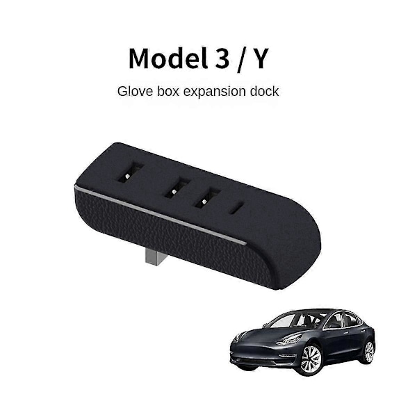USB-hub for hanskerom for 2021-2023 Model 3, Model Y modeller, utvidelsesdokk for hanskerom