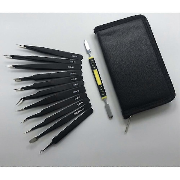 Pincettset med 12 ESD-pincetter, antistatiska, icke-magnetiska, rostfritt stål, multistandard - CHUNC