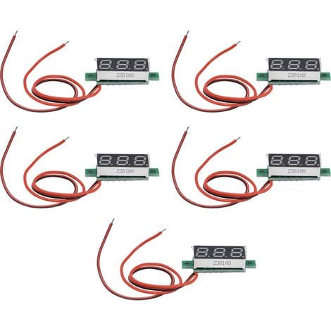 Sæt med 5 mini digitale DC voltmetre, justerbare, 2-leder, 0,28-tommer blåt display, 3,2-30V