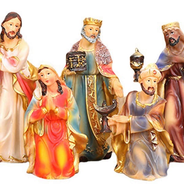 11 stk. Miniature Julekrybbe Ornamenter Kirkrumsindretning