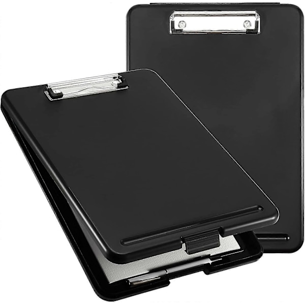 2-pack Svart A4 Plast Clipboard, Slim Clipboard Förvaringslåda, Kompakt Sjukvård