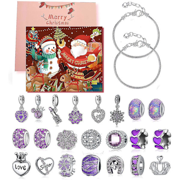 22 Diy Charms Beads And 2 Bracelets, Advent Calendar 2024 Countdown 24 Days Christmas Gift Set For Girls Teens Jewelry Making Craft Supplies-yujia