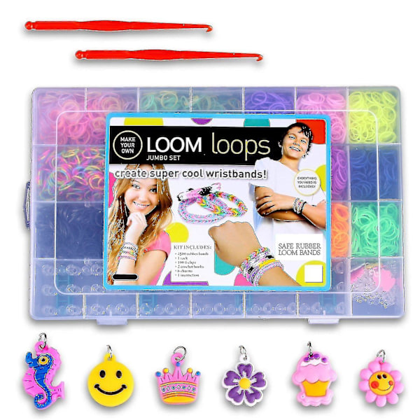 Loom Bands Kit Clips Collection Med 5500 Bandz + 170 Clips + 2 Kroge + 6 Vedhæng + 1 Vævebræt 21 Smukke Farver Og Fantastisk Opbevaringskasse