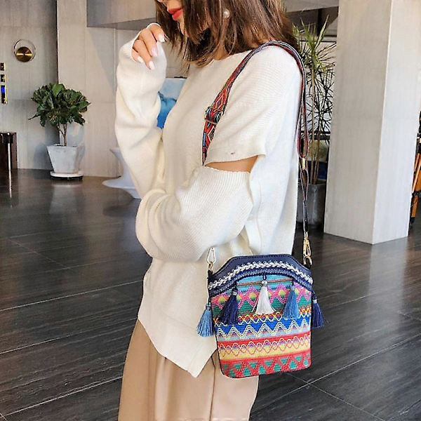 Mode Bohemisk Etnisk Stil Kvinnors Halmvävd Axelväska Retro Casual Bucket Bag Na