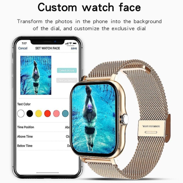 Smartklocka Herr Dam Smartwatch För Android Telefoner Iphone Pulsmätare Fitness Tracker Gold
