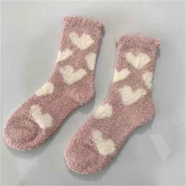 Søte kvinners sokker myke vintersokker korall fløyelsokker pluss fløyelstykke varme hjemmegulvsokker-jbk Peach powder, cream white