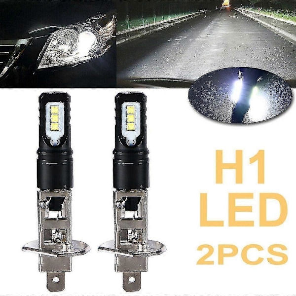 2 X H1 6000k Super Lys Hvid 6000lm Drl Led Forlygte Sæt Fjernlys