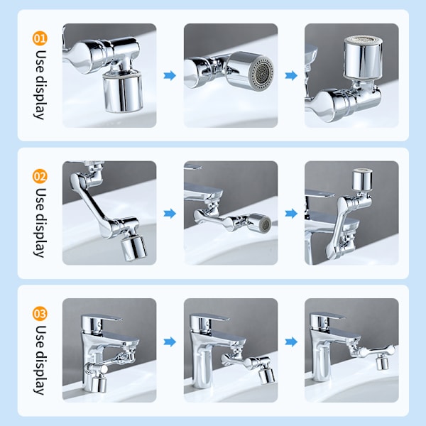 1080 Degree Swivel Faucet Extender with 2 Flow Modes Silver