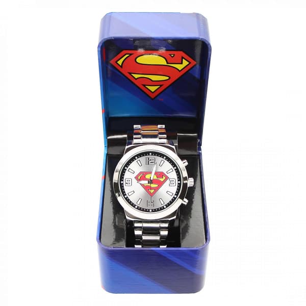 Superman Classic Logo Sølv Analog Ur med Metalrem