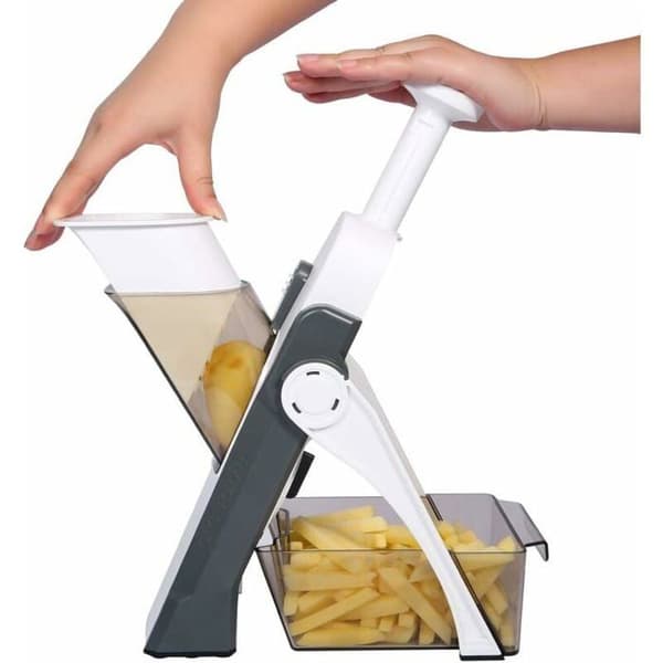 Multifunksjonell grønnsakskutter: Skiver, river, terninger, pommes frites - Blad i rustfritt stål, grå