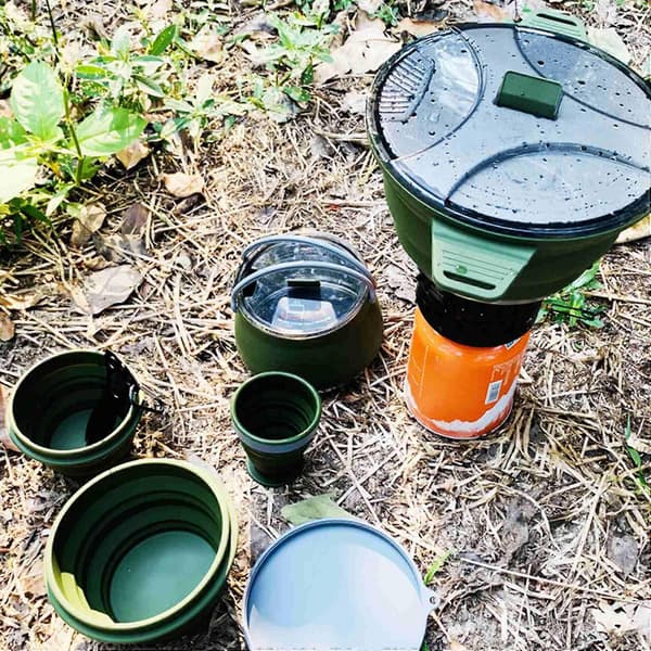Udendørs Foldbar Gryde Silikone Vandregryde Bærbar Picnic Gryde Rustfrit Stål Campingkomfur