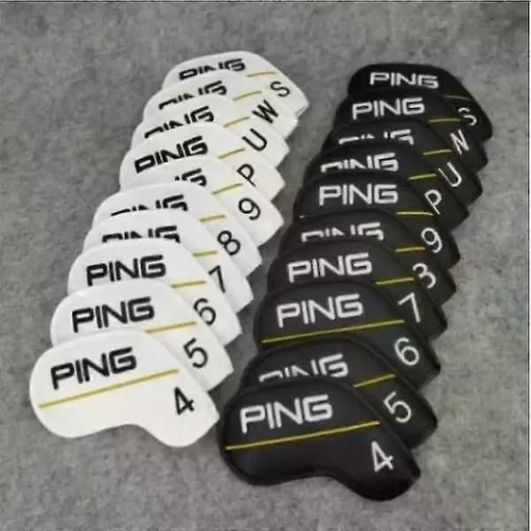 10-pack Golfklubba Järn Head Cover PING Klassisk Gul Linje 4-9+PWUS Magnetisk Stängning