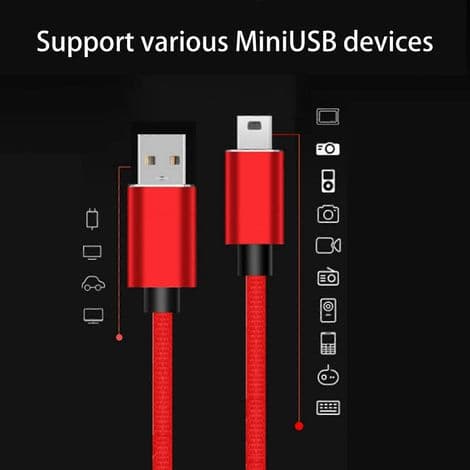 Mini B USB -kaapeli GPS:lle, kameralle - tiedonsiirto ja nopea lataus