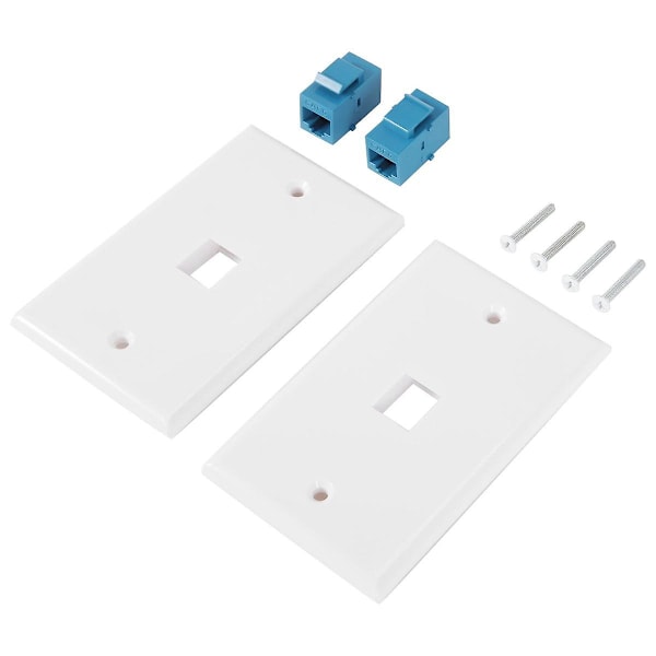 2-pak 1-port Ethernet vægplade, RJ45 Cat6 hun til hun jack inline koblingsdåse frontplader, 1-port