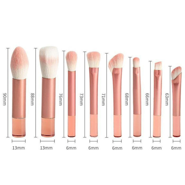 Makeupbørstesæt, 8 dele, bærbare rejsepudderbørster