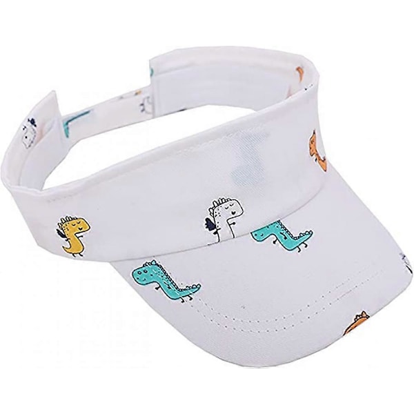 Toddler Dinosaurhatt Unisex Barn Solskydd - Hatt Cartoon Sport Tomma Toppar Hatt Justerbar Keps Strandhatt för Pojkar Flickor (Vit)