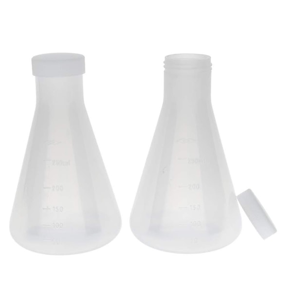 Laboratorie Gradert Plast Konisk Erlenmeyer Kolbe, Målbar, Glatt Tykk Vegg, To Flasker O