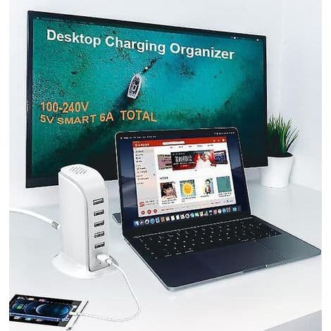40W skrivebords USB-lader med flere porter Multifunksjonell ladestasjon