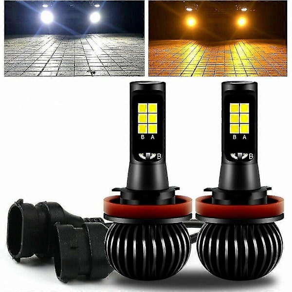 2X H8 H11 Dubbla Färger Switchback Vit Amber LED COB Dimljuslampor 160W 2600LM