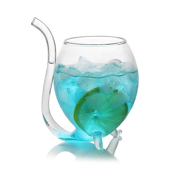 2 st 300 ml Rödvinsglas Transparent Glasmugg med Drickrör