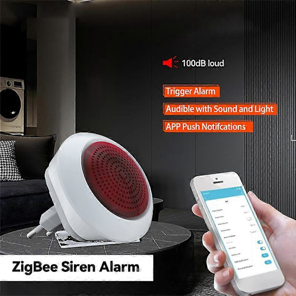 Tuya Lyd Lys Sensor Indbygget 100DB Sirene Alarm Linkage Sikkerhedsbeskyttelse Kontrol Via SmartLife