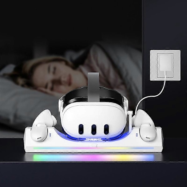 Q6-3 Opladningsdockingstation til Meta Quest 3, 30W Hurtigopladningsstand med RGB-lys