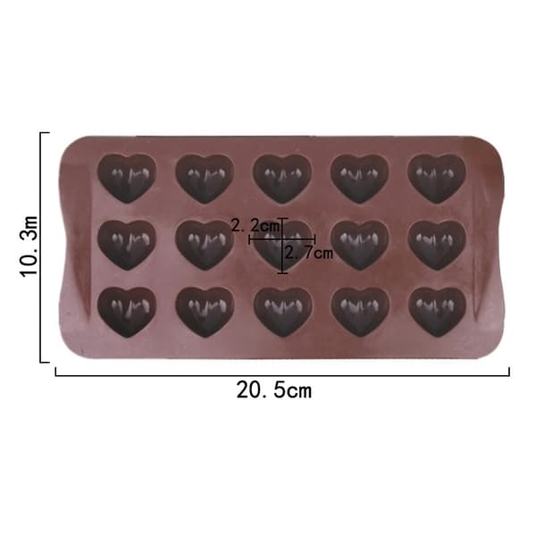 Is/Chokolade/Geleform med 15 Hjerter - Isform - Pralinform Brun 2 stk