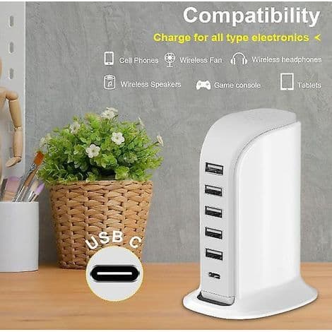 40W skrivebords USB-lader med flere porter Multifunksjonell ladestasjon