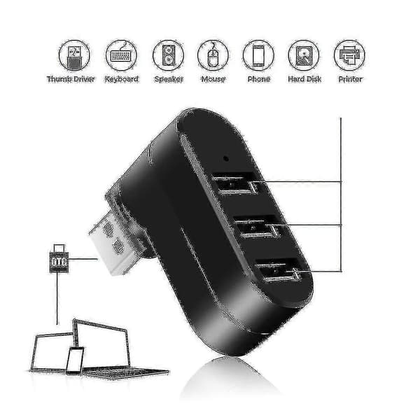 Heta USB-hubbar 3 portar USB 2.0 Hub Mini Roterande Splitter Adapter Hub För PC Notebook Laptop Mac USB 2.0