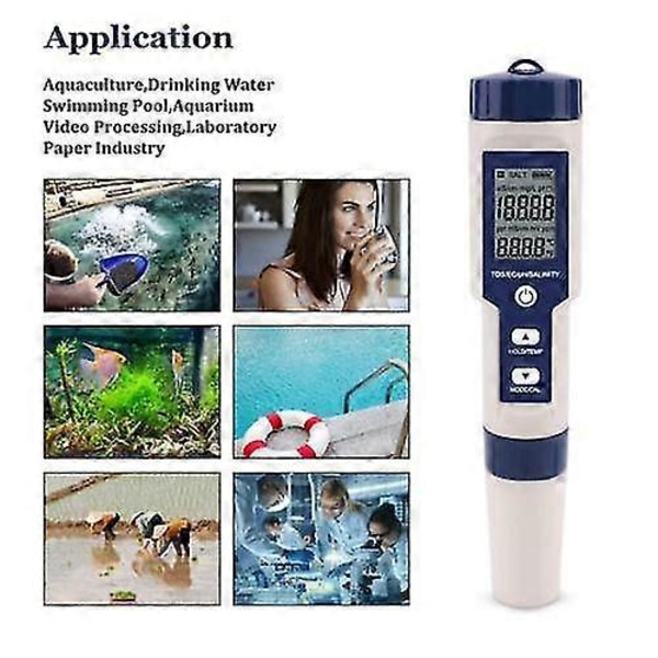 Ph Meter, Ez-9909 5 I 1 Høj Nøjagtighed Bærbar Digital Vandkvalitetstester, Fo