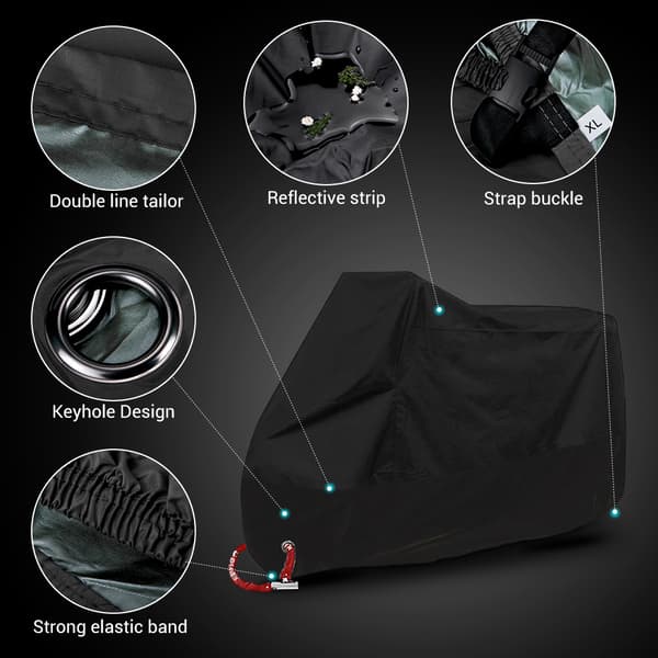 Motorcykelovertræk - 245x105x125cm - 190T Polyester - Sort - Fuld Beskyttelse