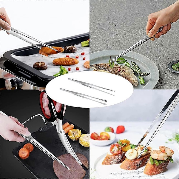 Køkkenpincetter i rustfrit stål, lange, 2 stk. køkkenpincetter i rustfrit stål, grillpincetter pincetter (30 cm)