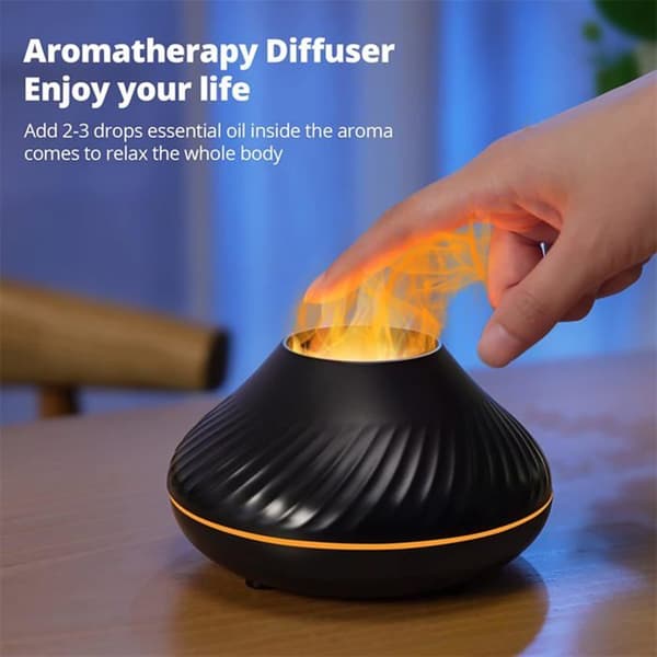 Flamme Aroma Æterisk Olie Diffuser Luftfugter 7 Flamme Farver (Sort)