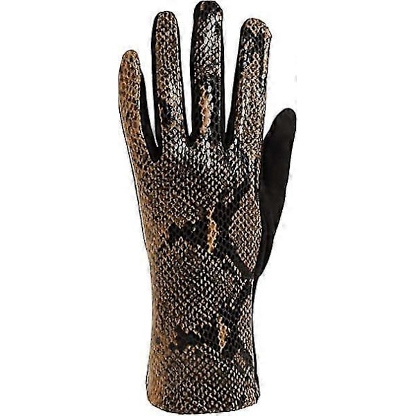Damhandskar med glänsande ormskinnslook och fleecefoder, fingerhandskar, vinter2set svart + brun
