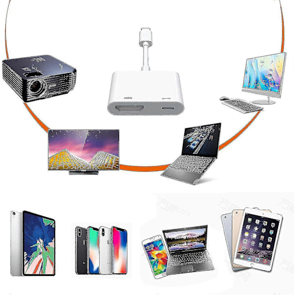 HDMI Adapter til iPhone, 1080p Digital AV Adapter til I-phone til TV, Plug and Play-forbindelse Kompatibel med I-phone 12/11 /x /xr /xs /7p/8p