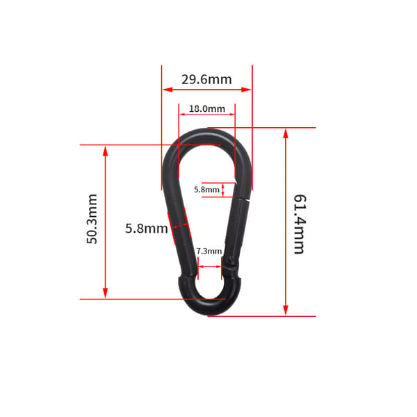Set med 5 karbinhakar i kalebassform - kraftiga fjäderbelastade karbinhakar S