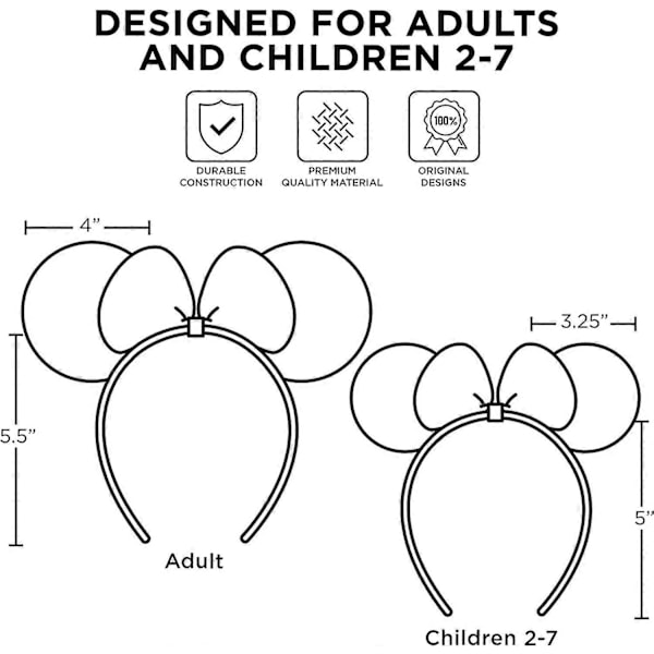 Minnie Mouse Ører for Voksne, Sett med 2 Hodebånd som passer for Mamma og Meg, Matchende for Voksen og Liten Jente