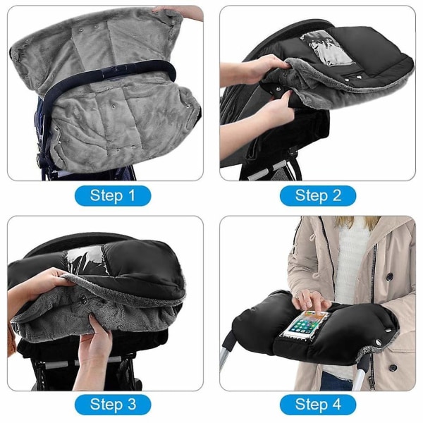 Varma handskar för barnvagnar med mobilfickor och vattenavvisande handskar för snöväder-jbk