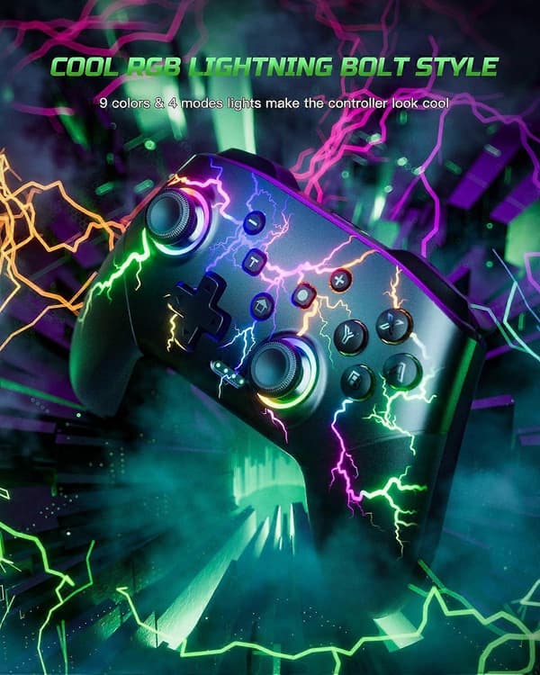 Controller Kompatibel med Switch/Windows, RGB Lyn Programmerbar 1000mAh Trådløs Pro Controller med One Key Pairing Wake Up Vibration Turbo