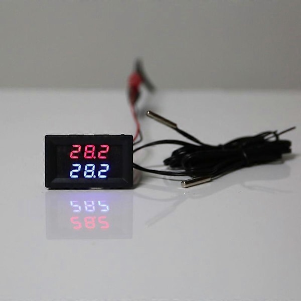 DC 5V-80V Dubbel Display Termometer med 2 NTC Vattentäta Temperatursensorer 12V 24V 72V Bil Motorcykel