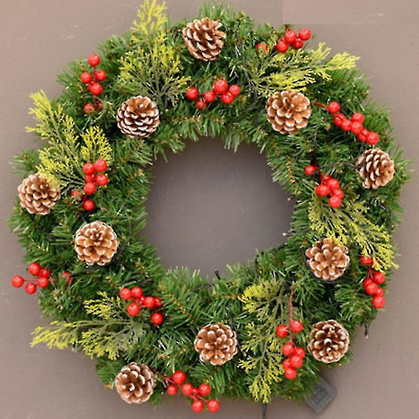 Lysende Kunstig Julekrans Med Snøeffekt, Blandede Pynt Og Forhåndsmonterte Hvite LED-Lys