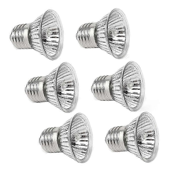 6 Pak Varmepærer 50W UVA UVB Lamper til Reptiler, Skildpadder, Slanger